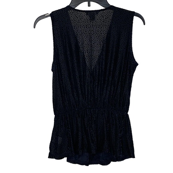 Halogen Women Size XS Flocked Oval Blue Peplum Sleeveless Top Deep V-Neck NWT - Picture 8 of 8